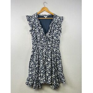 Maurices Floral Print V Neck Ruffle Sleeve Mini Dress Navy White XL
